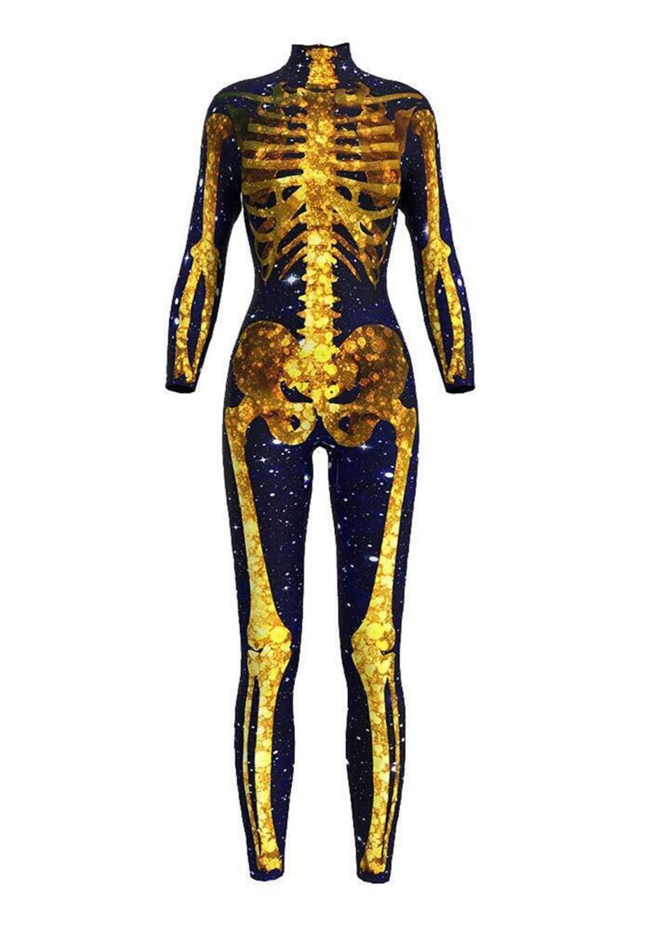 6045 Halloween Skeleton Catsuit Costume 3D Stretch Skinny Bodysuit